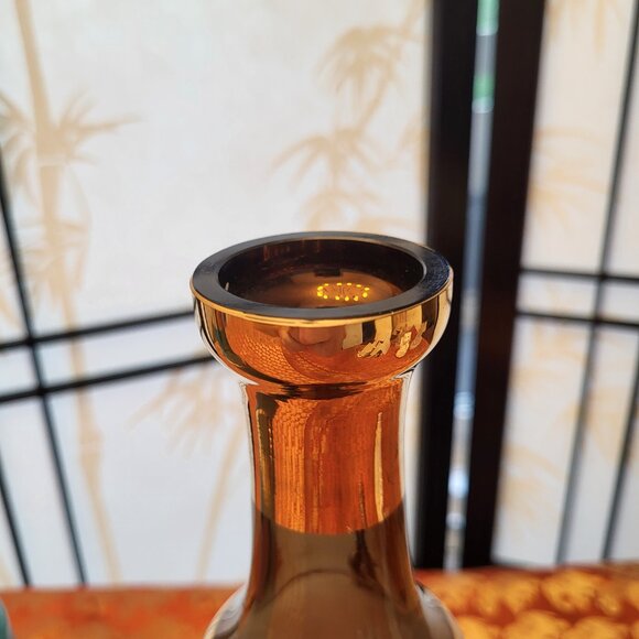 Set of 2 60s MCM Bohemian Decanters Cobalt Blue & Brown w/ Gold Gilt - Picture 5 of 6